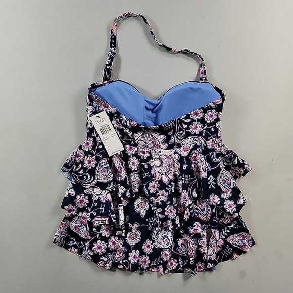 ISLAND ESCAPE Bandini Swimsuit Top Womens 10 Navy Floral Stretch Removable Cups‎ - Picture 3 of 4